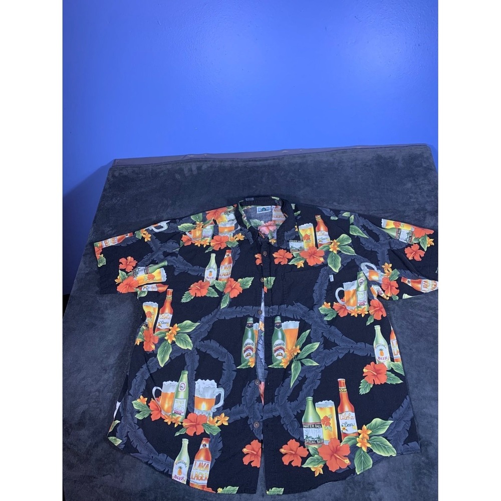 Hwy 1‎ Men's Button-Up 3 XL Black Novelty Beer Print Hawaiian 3 XL Shirt Made